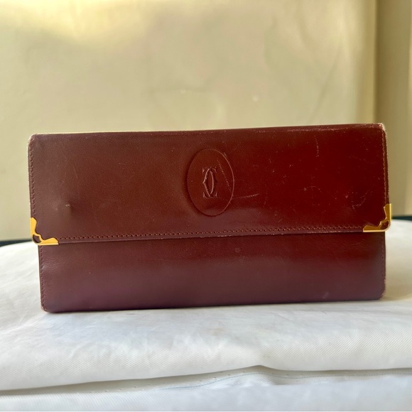 Cartier Handbags - CARTIER Must de Cartier Vintage Burgundy Long Wallet w/ Cards